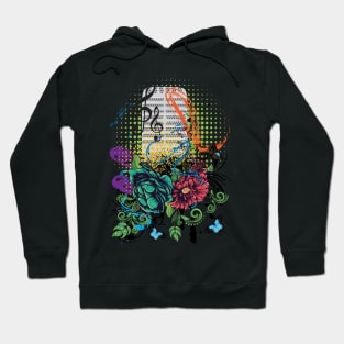 Vintage Microphone Grunge with floral and musicnotes Hoodie